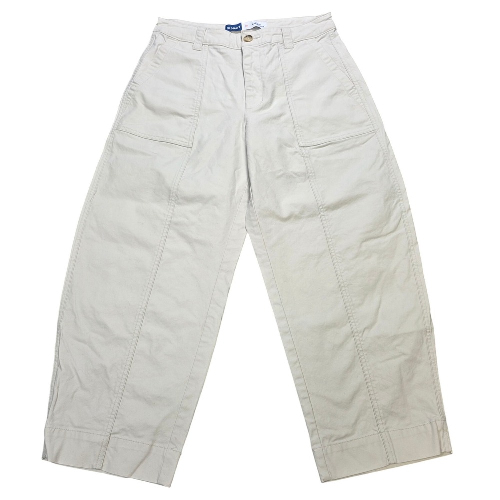 Old Navy High Rise Barrel Leg Pants Women's Size 10 Cream Patch Pocket Utility